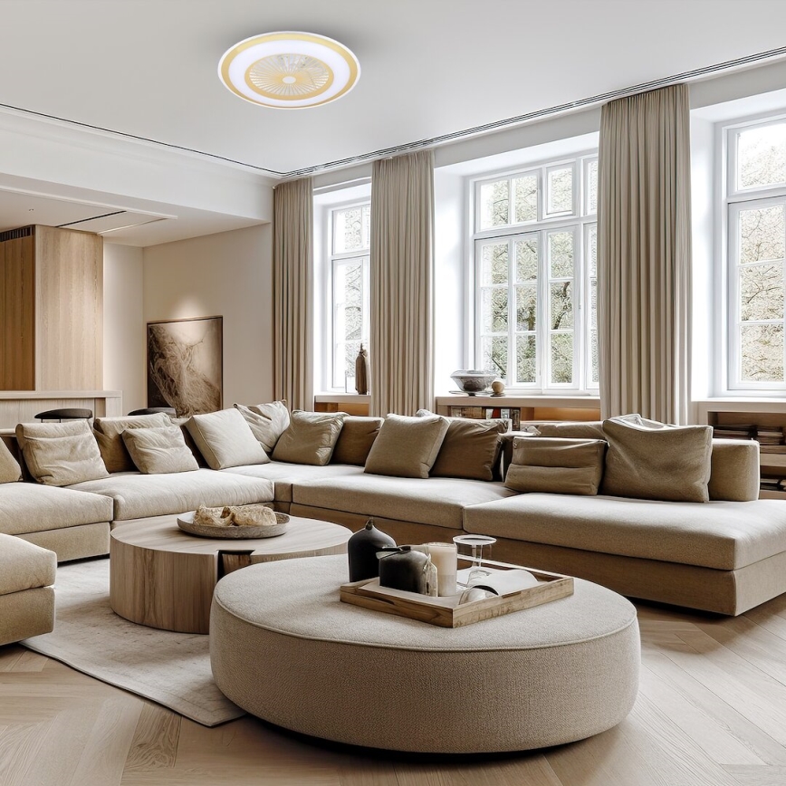 LED Himmennettävä kattovalaisin tuulettimella ZEPHYR LED/48W/230V 3000-6000K kulta + kauko-ohjaus