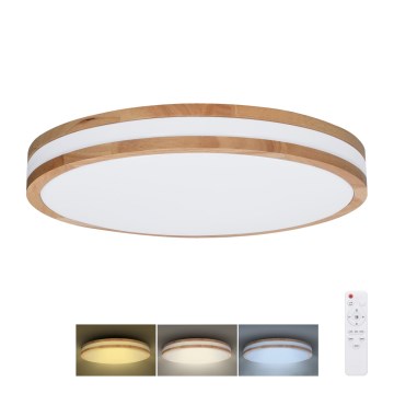 LED himmennettävä kattovalaisin WOODY LED/48W/230V 3000-6500K tammi Ø 38 cm + kaukosäädin