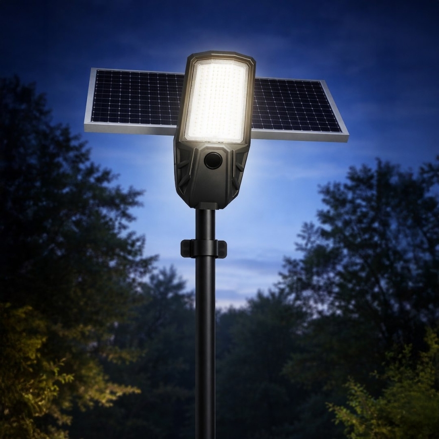 LED-himennettävä katuvalaisin anturilla ja aurinkopaneelilla KOBRA LED/400W/3,2V 24000 mAh IP65 antrasiitti + kaukosäädin