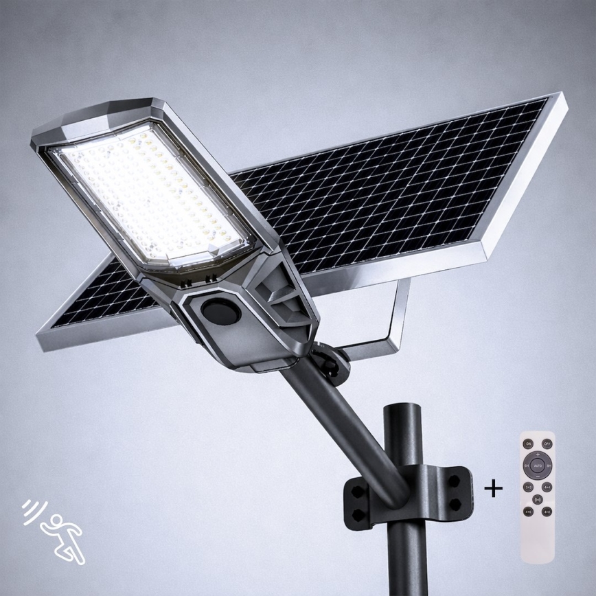 LED-himennettävä katuvalaisin anturilla ja aurinkopaneelilla KOBRA LED/400W/3,2V 24000 mAh IP65 antrasiitti + kaukosäädin