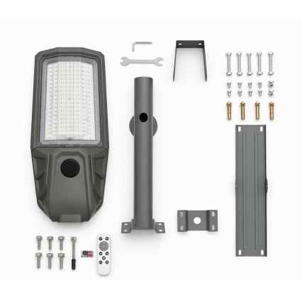 LED-himennettävä katuvalaisin anturilla ja aurinkopaneelilla KOBRA LED/400W/3,2V 24000 mAh IP65 antrasiitti + kaukosäädin