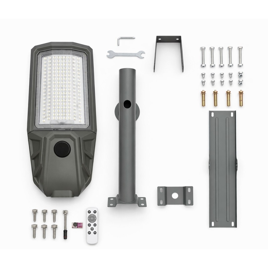 LED-himennettävä katuvalaisin anturilla ja aurinkopaneelilla KOBRA LED/400W/3,2V 24000 mAh IP65 antrasiitti + kaukosäädin