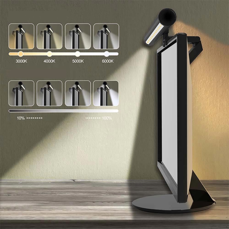 LED himmennettävä kosketusnäyttövalo näytölle LED/5W/5V 3000/4000/5000/6000K 42 cm musta