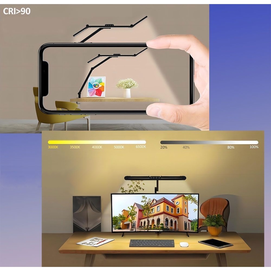 LED himmennettävä kosketusohjattu joustava pöytälamppu LED/24W/230V 3000-6500K CRI 92 musta