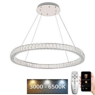 LED Himmennettävä kristalli kattokruunu johdossa LED/100W/230V 3000-6500K hopea + kauko-ohjaus