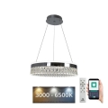 LED Himmennettävä kristallikruunu narussa LED/90W/230V 3000-6500K kiiltävä kromi + kauko-ohjaus