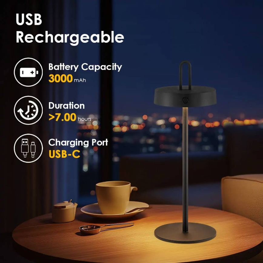 Himmennettävä LED-pöytälamppu ulkokäyttöön, ladattava ja kosketusohjattu SHINE LED/1,5W/3,7V 3000 mAh IP44 musta