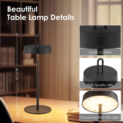 Himmennettävä LED-pöytälamppu ulkokäyttöön, ladattava ja kosketusohjattu SHINE LED/1,5W/3,7V 3000 mAh IP44 musta