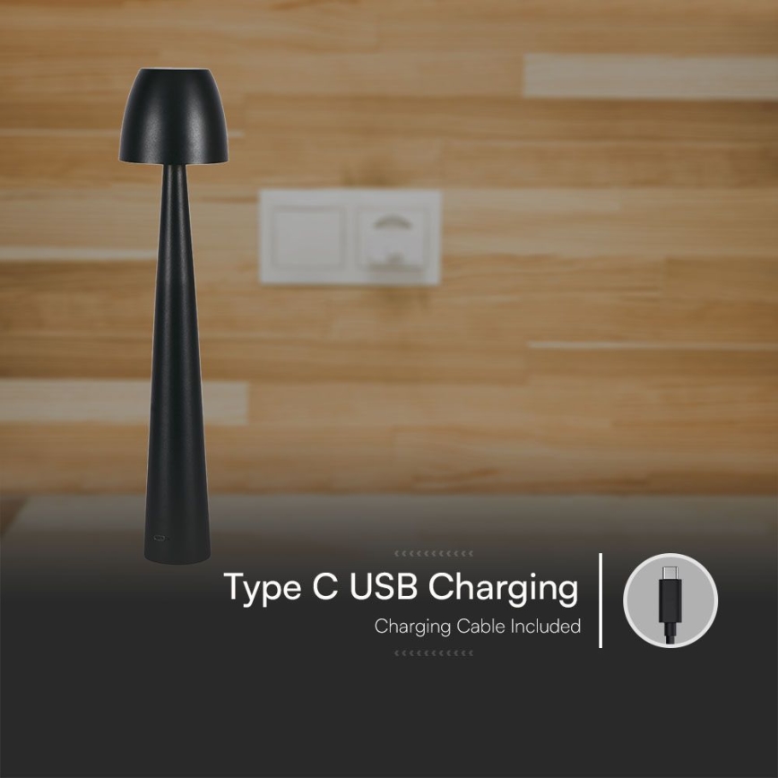 LED Himmennettävä ladattava kosketuspöytävalaisin LED/3W/5V 3000-6000K 1800 mAh musta