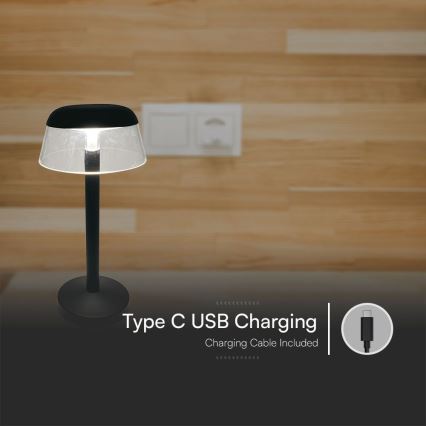 LED Himmennettävä ladattava kosketuspöytävalaisin LED/3W/5V 3000-6000K 1800 mAh musta