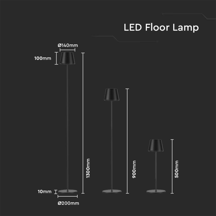 LED himmennettävä ladattava lattiavalaisin 3-in-1 LED/4W/5V 4400 mAh 3000K IP54 musta