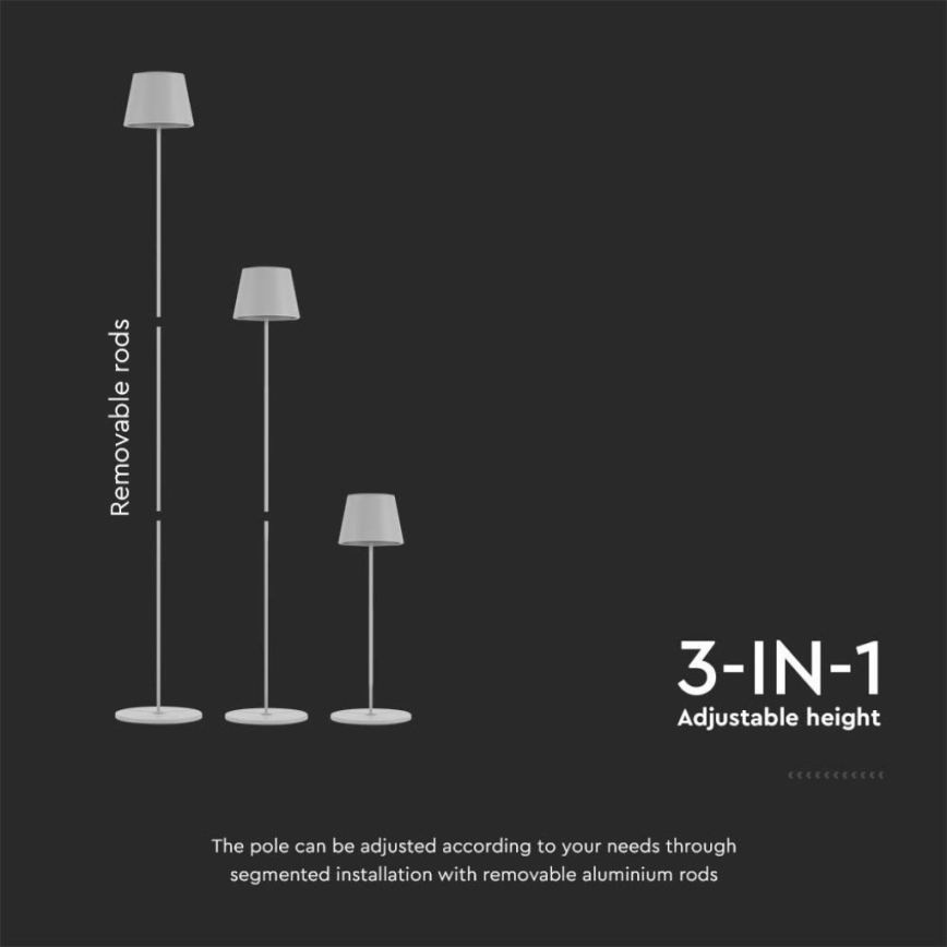 LED himmennettävä ladattava lattiavalaisin 3-in-1 LED/4W/5V 4400 mAh 3000K IP54 valkoinen