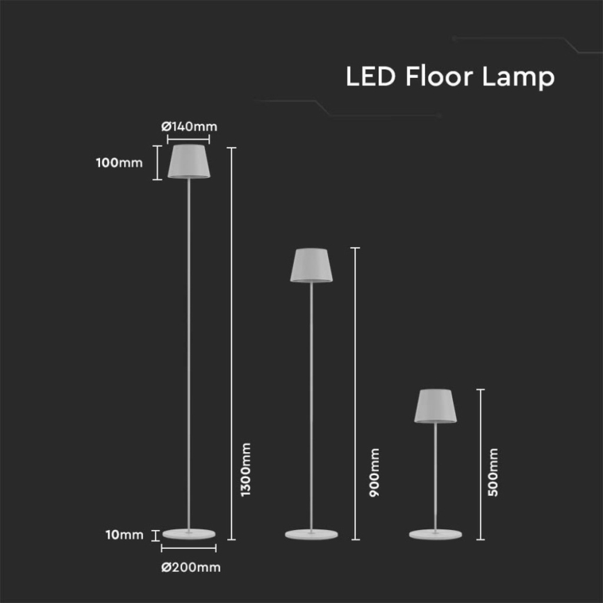 LED himmennettävä ladattava lattiavalaisin 3-in-1 LED/4W/5V 4400 mAh 3000K IP54 valkoinen
