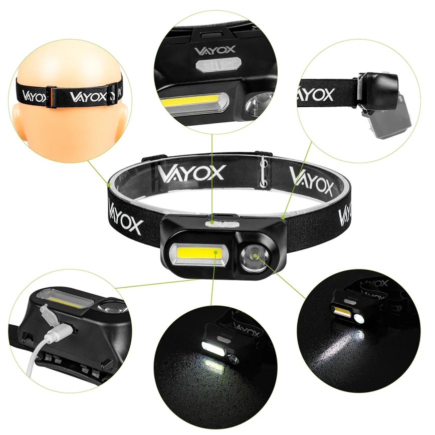 LED himmennettävä ladattava otsalamppu 2xLED/5V IPX4 250 lm 2000 mAh