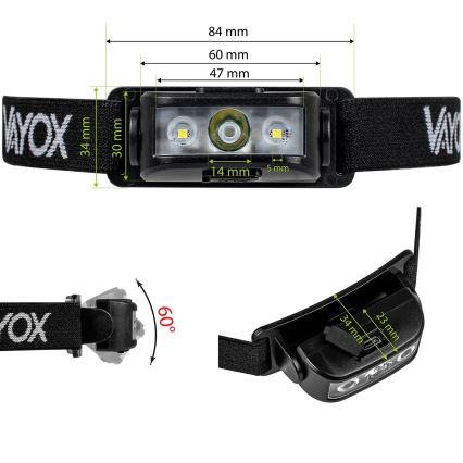 LED himmennettävä ladattava otsalamppu 3xLED/5V IPX4 100 lm 1200 mAh