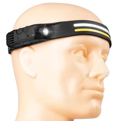 LED Himmennettävä ladattava otsalamppu anturilla 3xLED/5V IP44 300 kiiltävä 1200 mAh