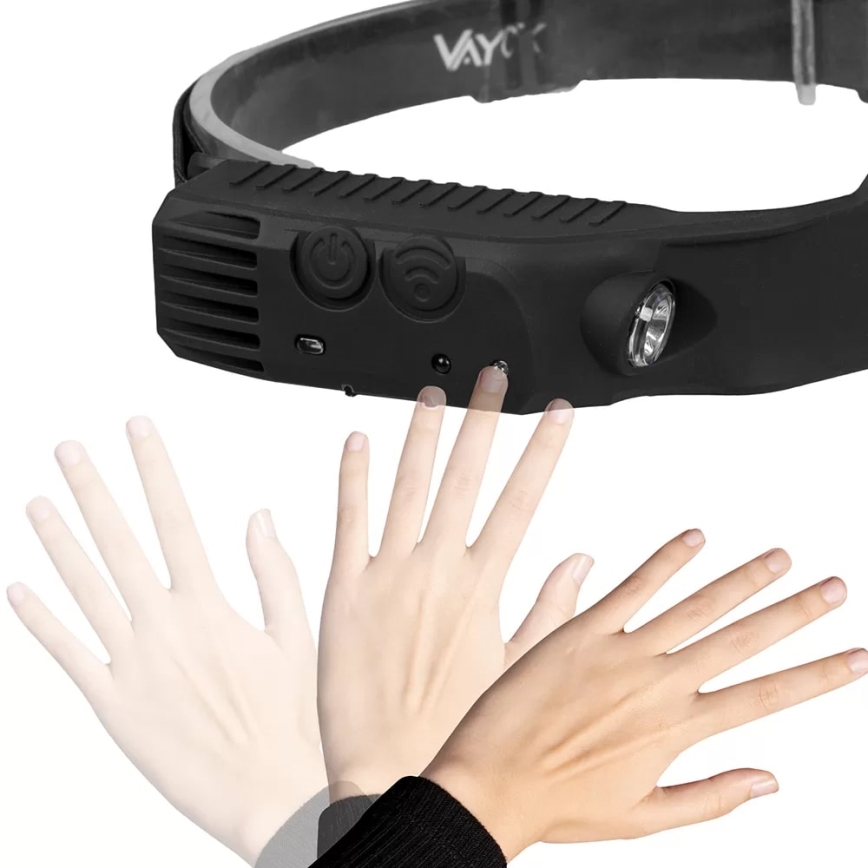 LED Himmennettävä ladattava otsalamppu anturilla 3xLED/5V IP44 300 kiiltävä 1200 mAh