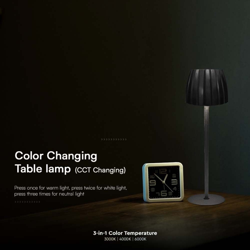 LED himmennettävä ladattava kosketuspöytävalaisin LED/2,7W/5V 3000/4000/6000K 1800 mAh musta