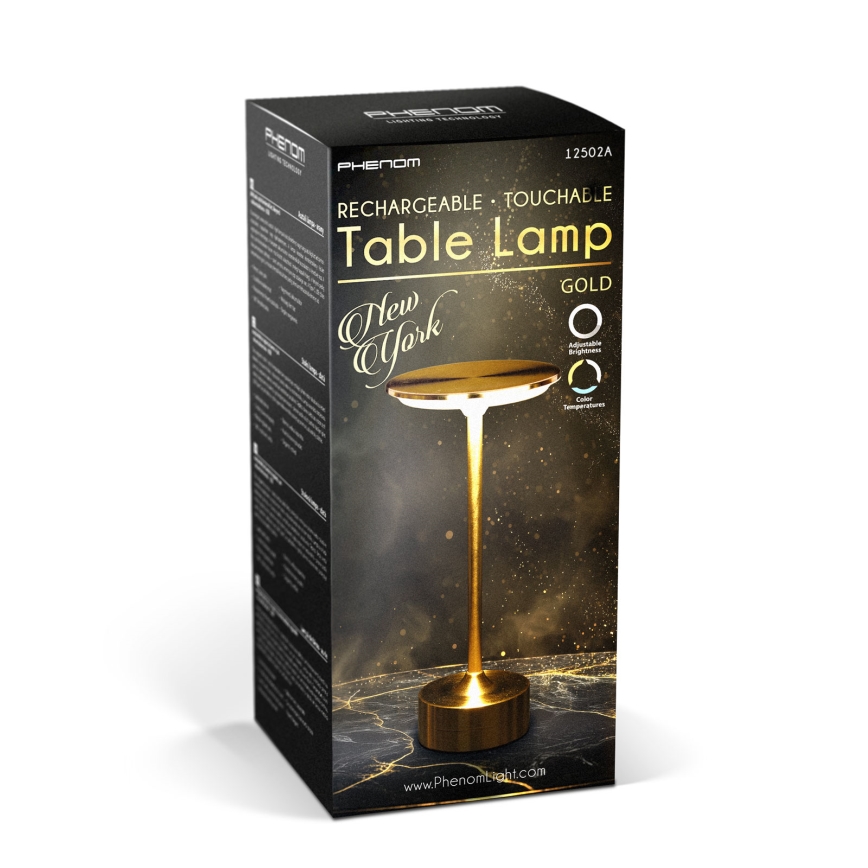 Himmennettävä ladattava LED-pöytävalaisin NEW YORK LED/1,8W/5V 2700K/4000K/6500K 1200 mAh kultainen