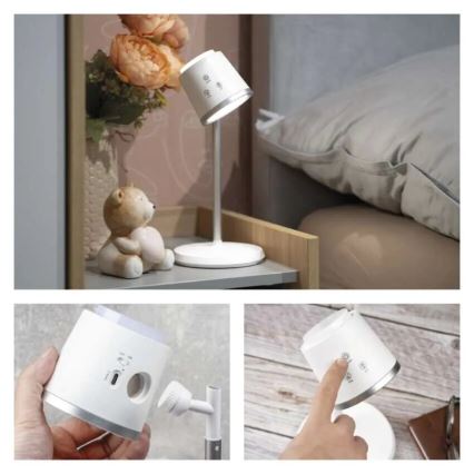 LED himmennettävä ladattava pöytävalaisin 4-in-1 LED/6W/3,7V 3000K/4000K/6500K 1500mAh valkoinen