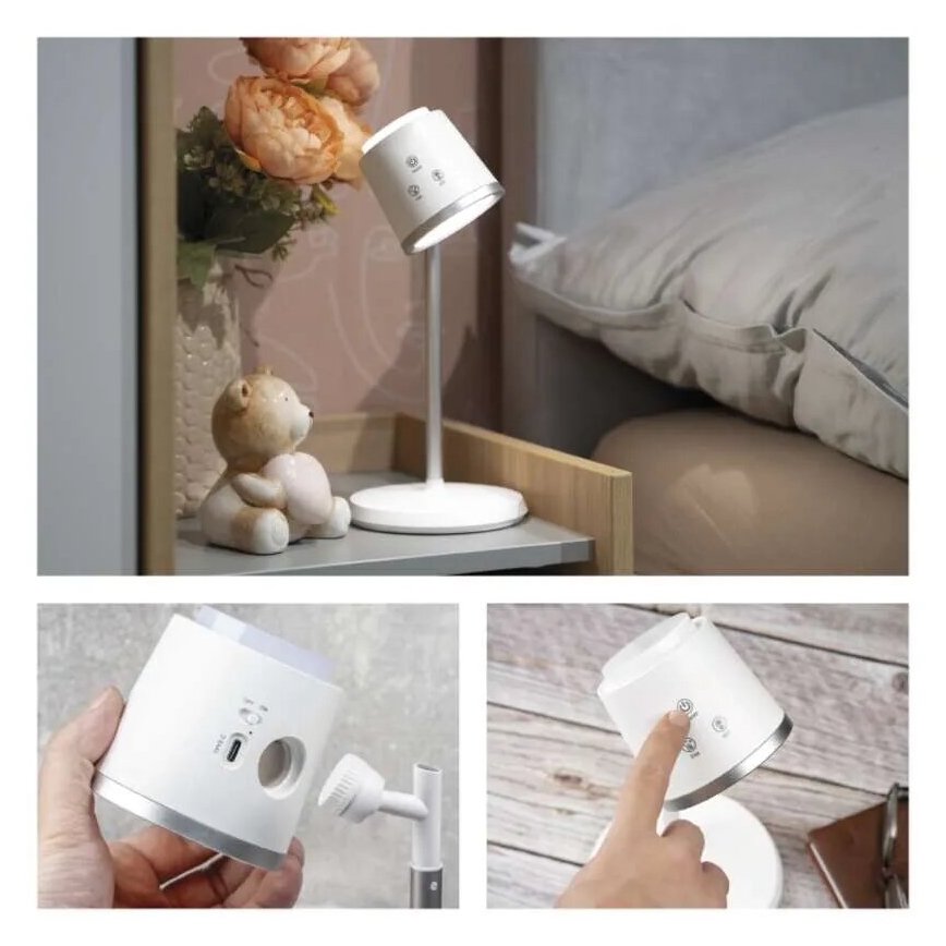 LED himmennettävä ladattava pöytävalaisin 4-in-1 LED/6W/3,7V 3000K/4000K/6500K 1500mAh valkoinen