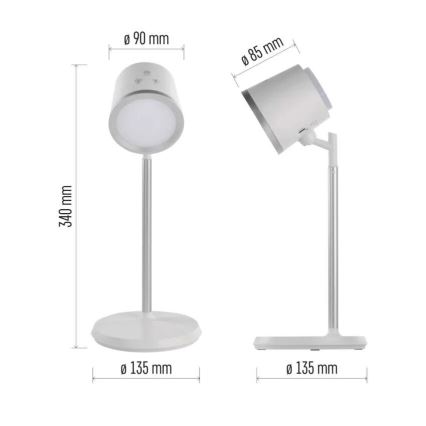 LED himmennettävä ladattava pöytävalaisin 4-in-1 LED/6W/3,7V 3000K/4000K/6500K 1500mAh valkoinen