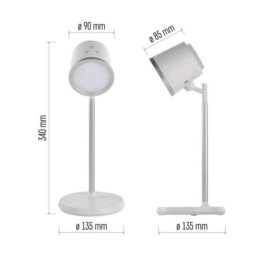 LED himmennettävä ladattava pöytävalaisin 4-in-1 LED/6W/3,7V 3000K/4000K/6500K 1500mAh valkoinen