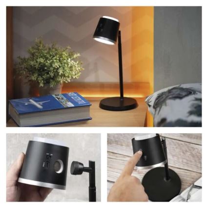 LED himmennettävä ladattava pöytävalaisin 4-in-1 LED/6W/3,7V 3000K/4000K/6500K 1500mAh musta