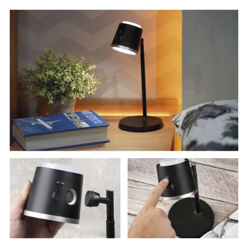 LED himmennettävä ladattava pöytävalaisin 4-in-1 LED/6W/3,7V 3000K/4000K/6500K 1500mAh musta