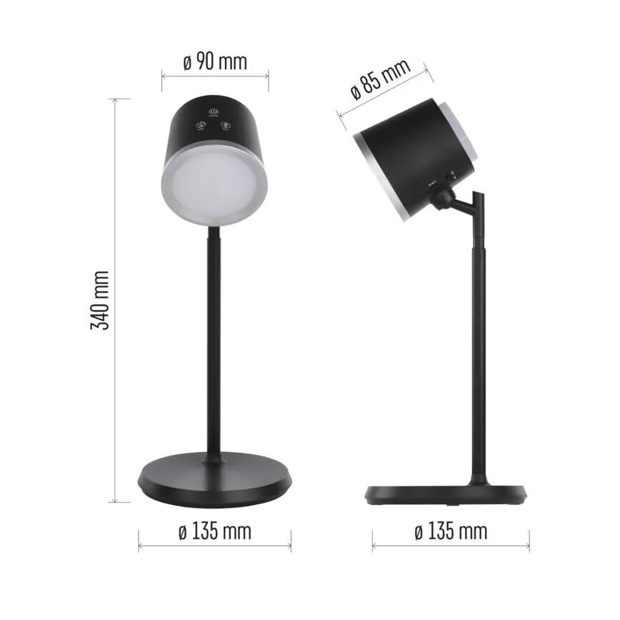 LED himmennettävä ladattava pöytävalaisin 4-in-1 LED/6W/3,7V 3000K/4000K/6500K 1500mAh musta