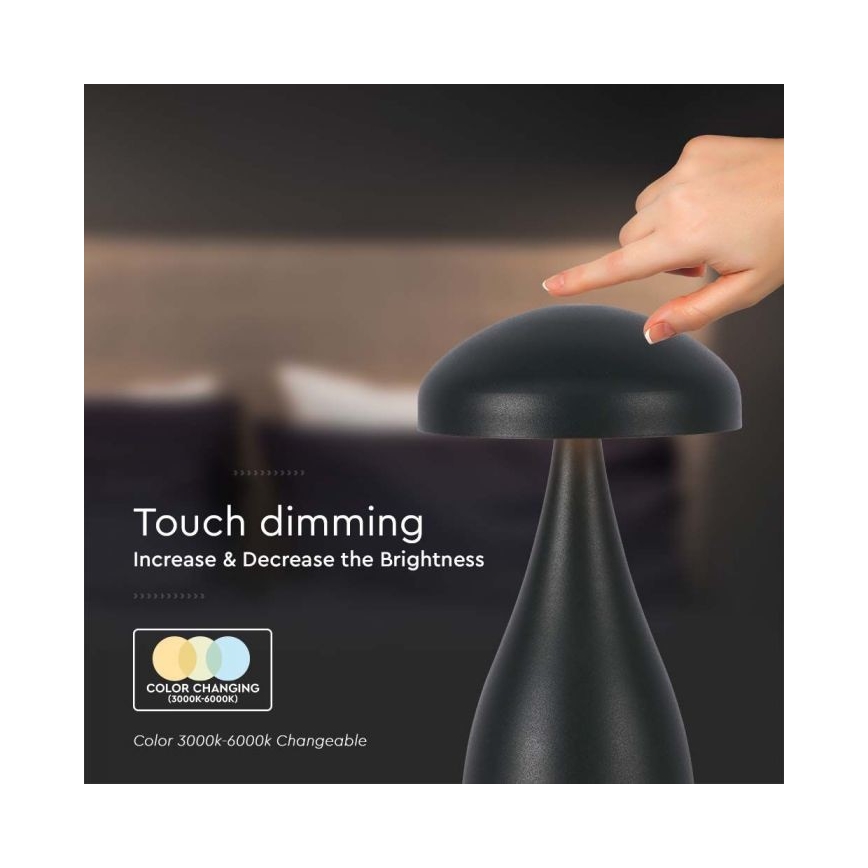 LED himmennettävä ladattava kosketuspöytävalaisin LED/1W/5V 3000-6000K 1800 mAh musta