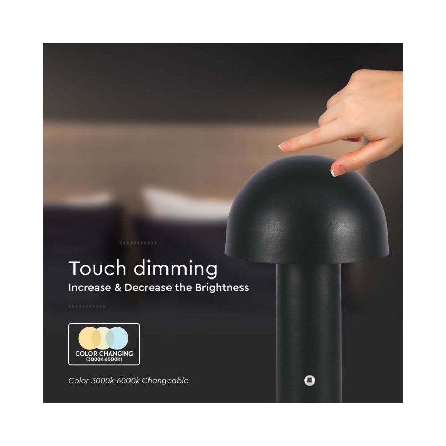 LED himmennettävä ladattava kosketuspöytävalaisin LED/1W/5V 3000-6000K 1800 mAh musta