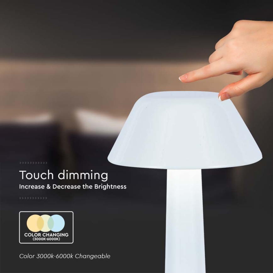 LED himmennettävä ladattava kosketuspöytävalaisin LED/1W/5V 3000-6000K 1800 mAh valkoinen