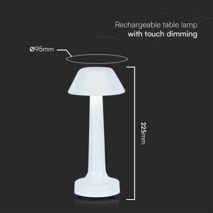 LED himmennettävä ladattava kosketuspöytävalaisin LED/1W/5V 3000-6000K 1800 mAh valkoinen