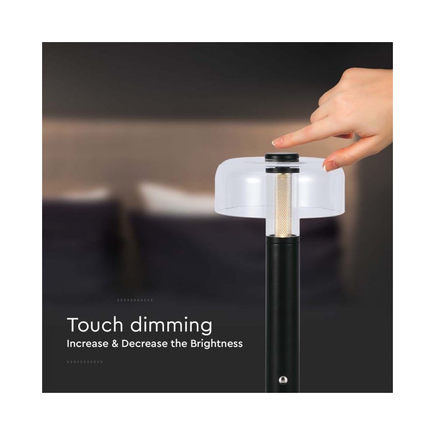 LED himmennettävä ladattava kosketuspöytälamppu LED/1W/5V 3000K 1800 mAh musta