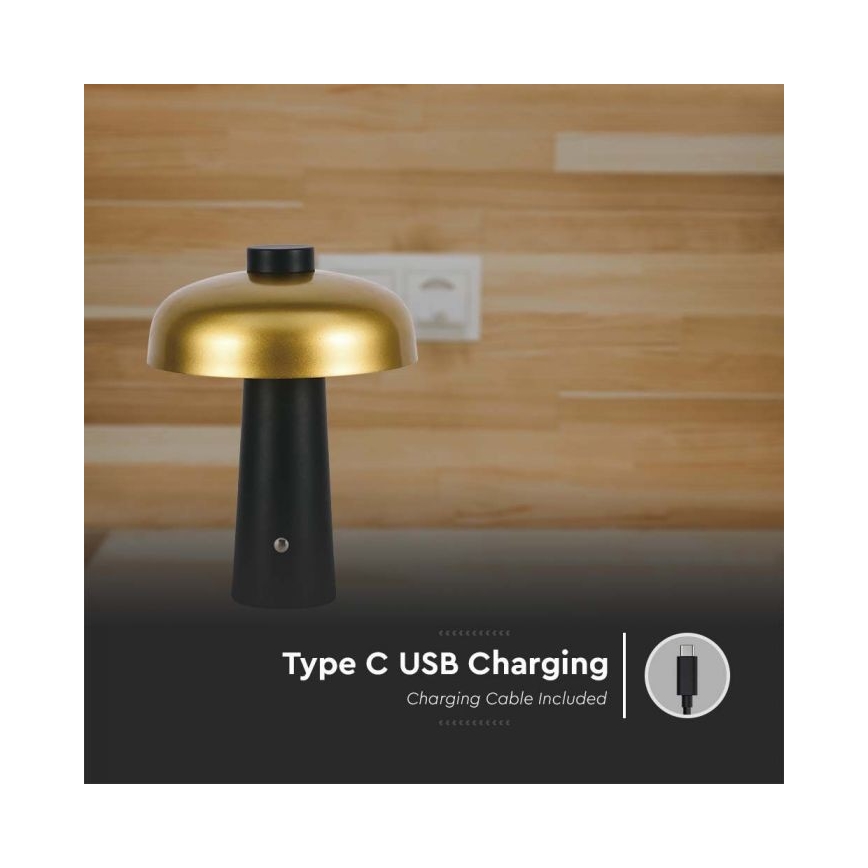 LED himmennettävä ladattava kosketuspöytävalaisin LED/3W/5V 3000-6000K 1800 mAh musta/kulta
