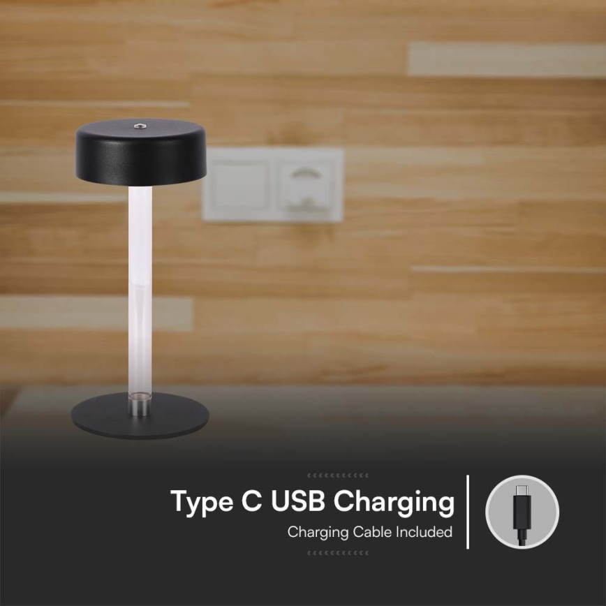 LED himmennettävä ladattava kosketuspöytälamppu LED/3W/5V 3000-6000K 2400 mAh musta