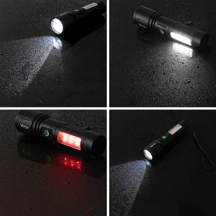 LED himmennettävä ladattava taskulamppu punaisella valolla LED/5W/5V IPX4 260 lm 2000 mAh