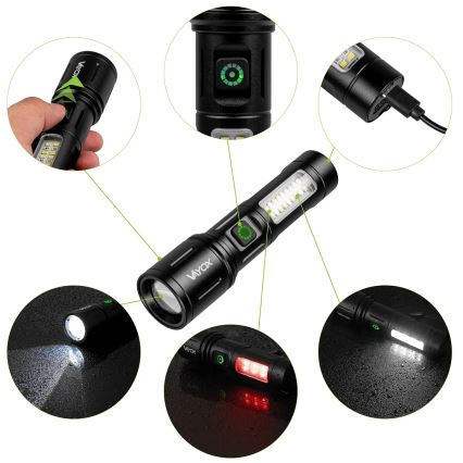 LED himmennettävä ladattava taskulamppu punaisella valolla LED/5W/5V IPX4 260 lm 2000 mAh