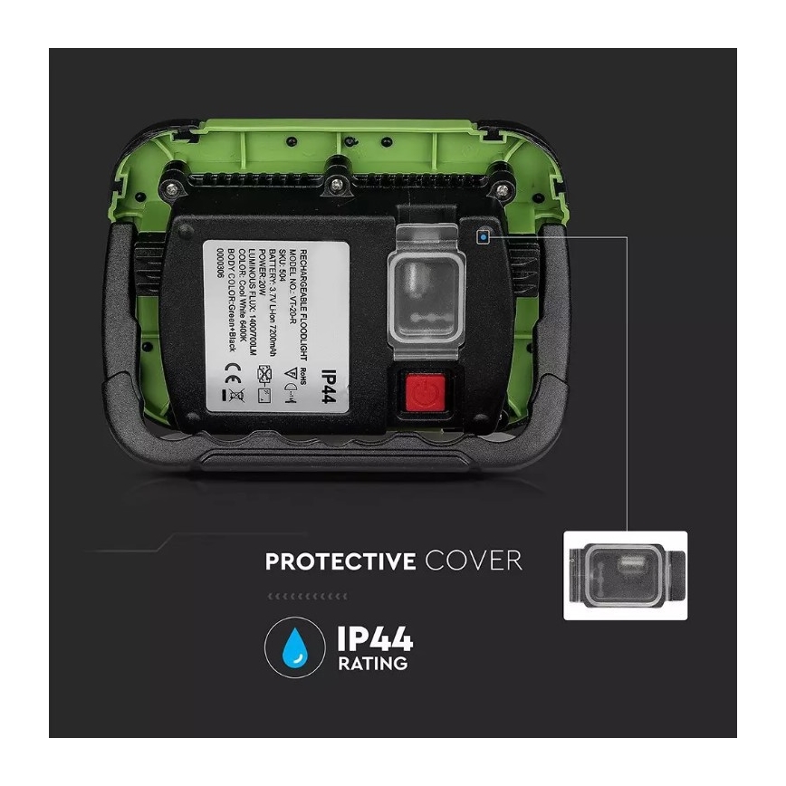 LED Himmennettävä ladattava valonheitin SAMSUNG CHIP + toiminto SOS LED/10W/3,7V/USB IP44 4000K 3600 mAh vihreä