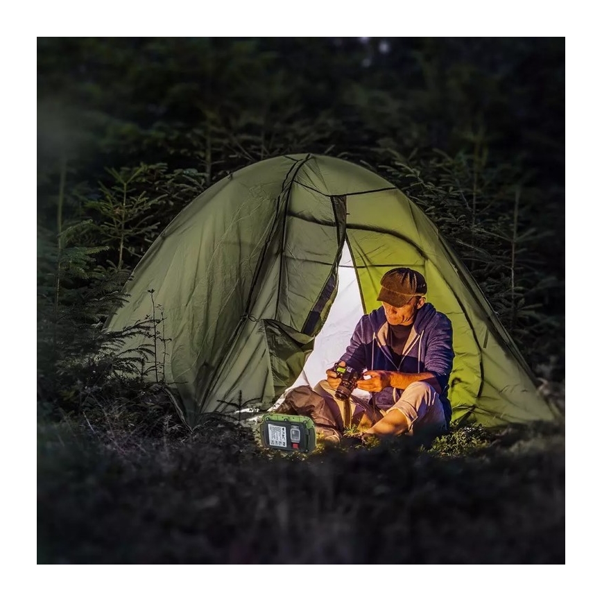 LED Himmennettävä ladattava valonheitin SAMSUNG CHIP + toiminto SOS LED/20W/3,7V/USB IP44 4000K 7200 mAh vihreä