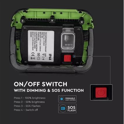 LED Himmennettävä ladattava valonheitin SAMSUNG CHIP + toiminto SOS LED/20W/3,7V/USB IP44 4000K 7200 mAh vihreä