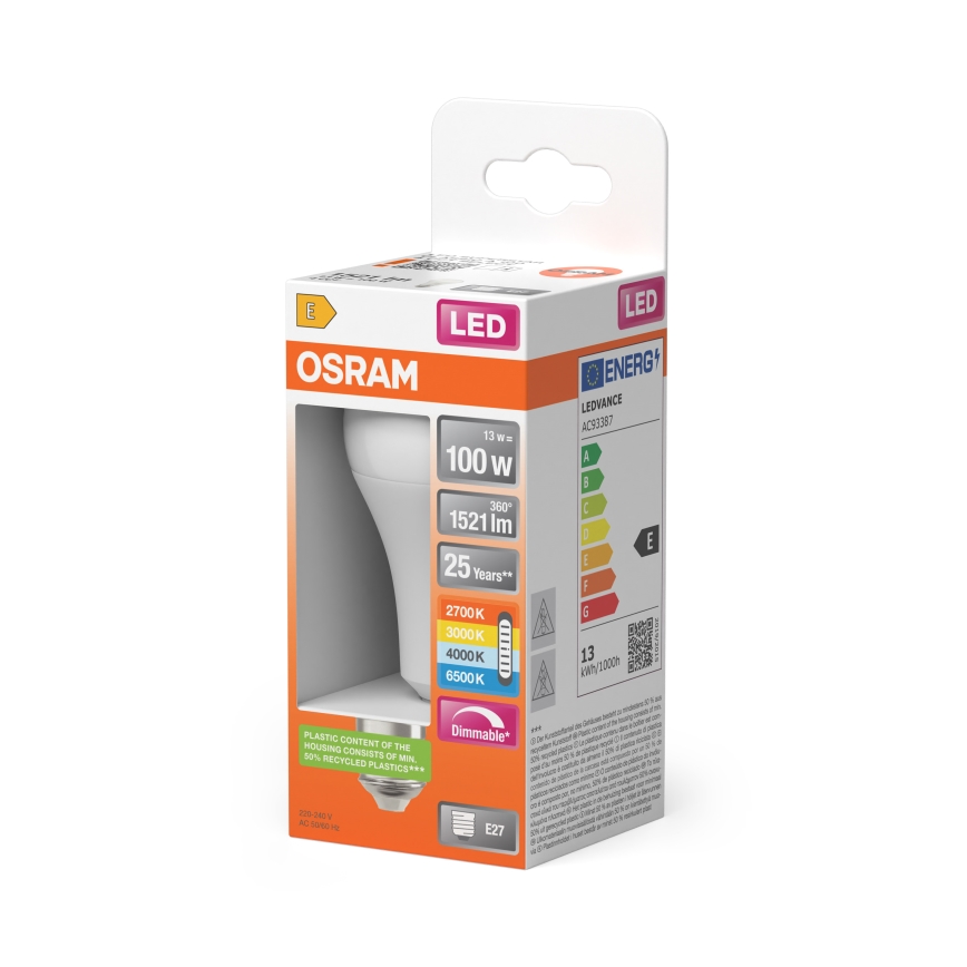 LED-himmennettävä lamppu CLASSIC A60 E27/13W/230V 2700/3000/4000/6500K - Osram