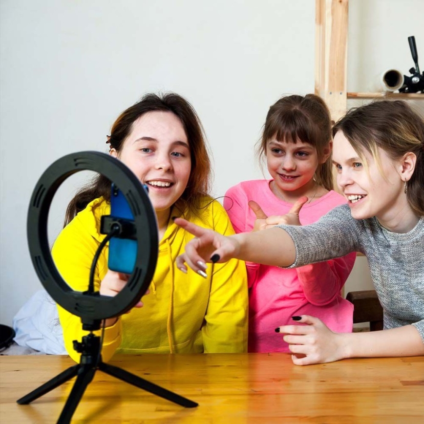 LED Himmennettävä lamppu jalustalla ja pidikkeellä vloggaamiseen LED/10W/5V 3200-5500K