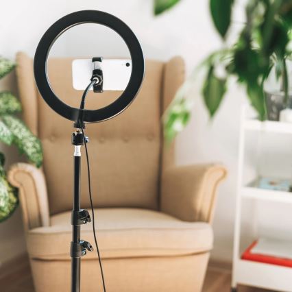 LED Himmennettävä lamppu jalustalla ja pidikkeellä vloggaamiseen LED/15W/5V 2700-6500K