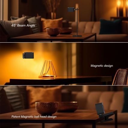 LED himmennettävä magneettinen ladattava pöytävalaisin 4-in-1 LED/3W/5V 3000-6000K 1800 mAh musta