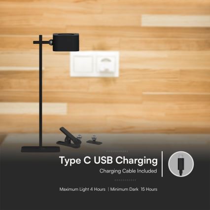 LED himmennettävä magneettinen ladattava pöytävalaisin 4-in-1 LED/3W/5V 3000-6000K 1800 mAh musta