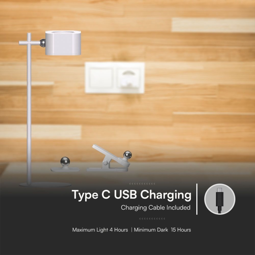 LED himmennettävä magneettinen ladattava pöytävalaisin 4-in-1 LED/3W/5V 3000-6000K 1800 mAh valkoinen