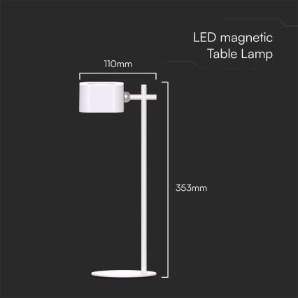 LED himmennettävä magneettinen ladattava pöytävalaisin 4-in-1 LED/3W/5V 3000-6000K 1800 mAh valkoinen