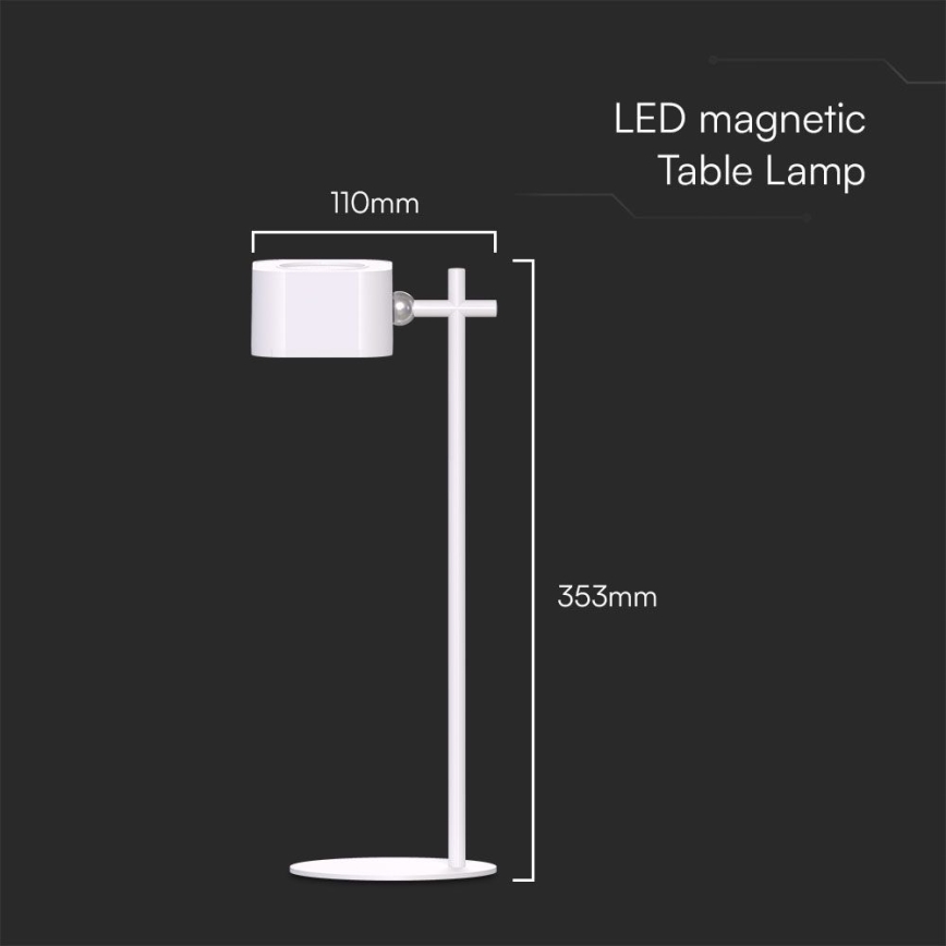 LED himmennettävä magneettinen ladattava pöytävalaisin 4-in-1 LED/3W/5V 3000-6000K 1800 mAh valkoinen